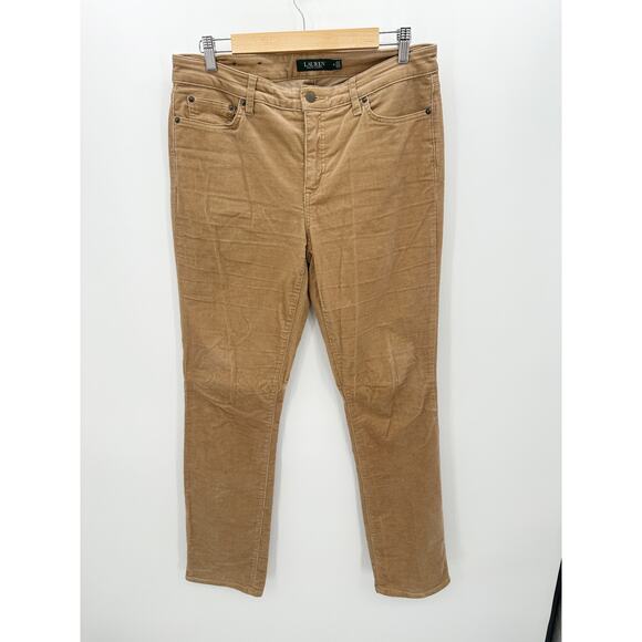 Lauren Ralph Lauren Khaki Corduroy Straight Leg Pants Cotton Stretch Women 10 - Picture 1 of 8